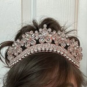 Crystal Floral Tiara Headband in Rose Gold
